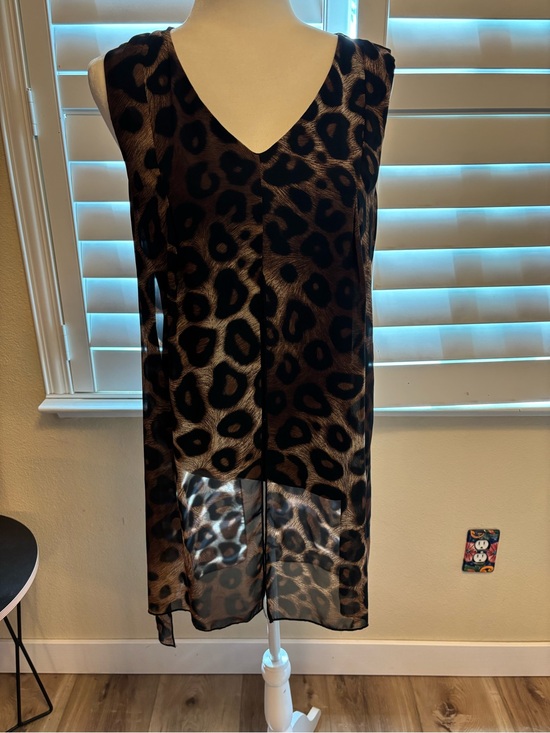 Adele & May Tops - Sleeveless V-Neck Leopard Print Tunic Top - Brown/Black